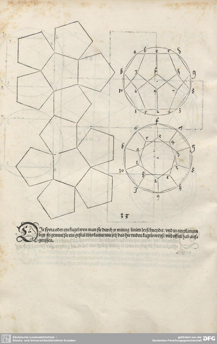 A net of a dodecahedron as drawn by Albrecht Dürer.