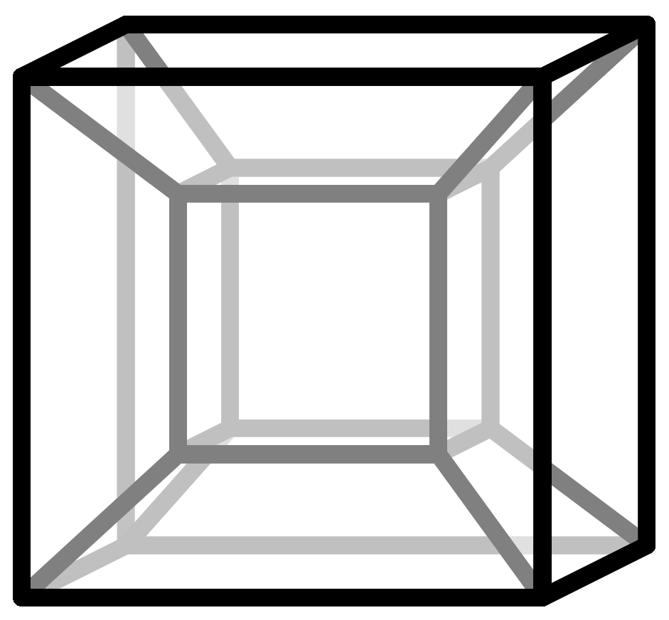 A four-dimensional cube or hypercube.